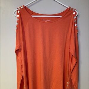 Soft Surroundings Soft Orange Melon Cold Shoulder Tunic Top M Button Det…